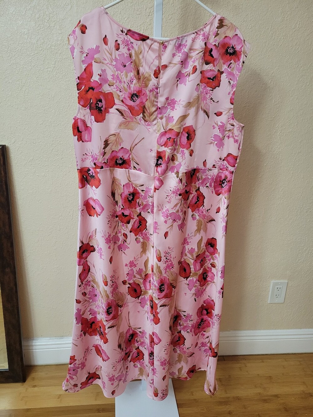 Talbots Satin Midi Dress Watercolor Bouquets Floral Pink Red Size 18 NWOT